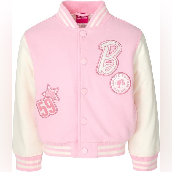 Adorable Girls Barbie Varsityy Jacket. Worn once, perfect condition! Size 6 - Picture 1 of 7
